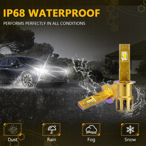 Ampoules LED pour phares de voiture H1, 35 W, 3 000 lm, 6 500 K, étanches IP68 (dorées), lot de 2 SH403A1592-08